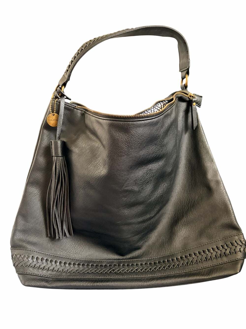 Ampere Creations Aida Vegan Leather Hobo Bag with Tassel Detail